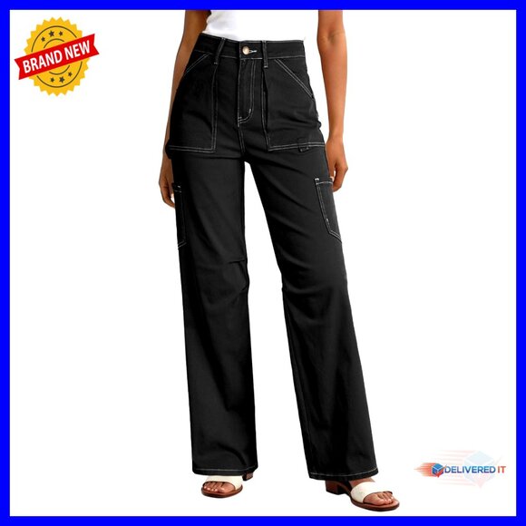 High Waisted Cargo Pants Wide Leg Combat Military Trouser Y2K Casual